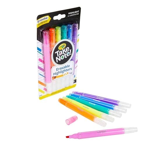 Crayola Take Note Erasable Highlighters (6ct), Assorted No Bleed Highlighters, Chisel Tip Marker Set, For Organizing & Coloring, Gifts thumbnail 3
