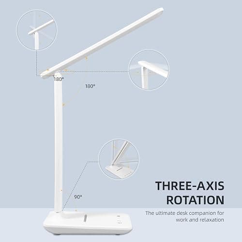 Carehabi LED Desk Lamp, Dimmable Table Lamp, LED Table Lamp with 5 Colours and 5 Brightness Levels, Reading Light with USB Charging Port, Touch Control for Children, Bedroom, Reading, Offices thumbnail 4