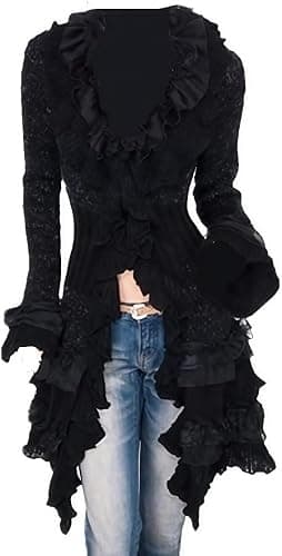 Women Victorian Boho Crochet Cardigan Gothic Steampunk Open Front Knit Sweater thumbnail 5