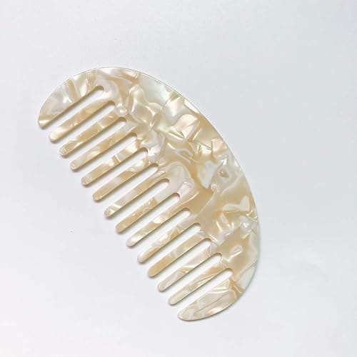 Cherjoury Wide Tooth Hair Comb Marble Acetate Anti-Static Detangling Hairbrush Jade White thumbnail 6