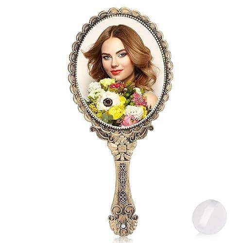 YUSONG 12 Pcs Vanity Handheld Mirror for Makeup(Bronze Color) | Vintage Princess Mirror for Women Brass Gold Embossed Flower Small Mirrors Tabletop Party Classroom thumbnail 4