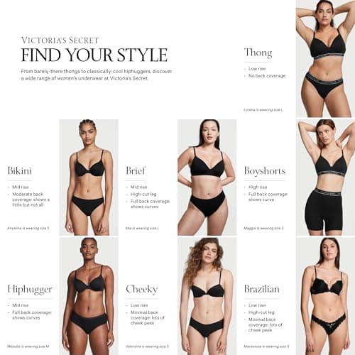 Victoria's Secret Women's Cotton Logo Hiphugger Underwear, Panties for Women, Pack of 4, Black, M thumbnail 5