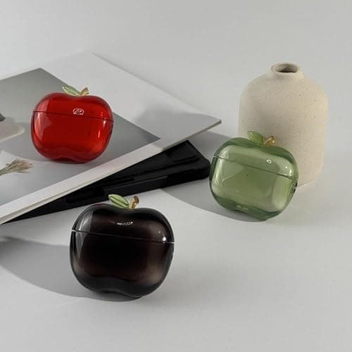 Cute Fruit Shaped Case for AirPods Pro 1/2, Realistic Design Cover with Leaf Charm, Translucent Shockproof TPU Protective Case, Great Gift Idea (red for Airpods Pro2) thumbnail 4