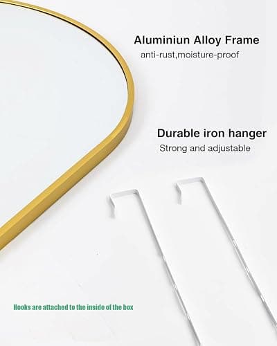 KOMCOTE Full Length Mirror 48x14 Inches - Over The Door Hanging Mirror for Bedroom, Living Room, Closet - Arch Floor Mirror, Door Mirror with Gold Frame - No Drill Easy Install thumbnail 4