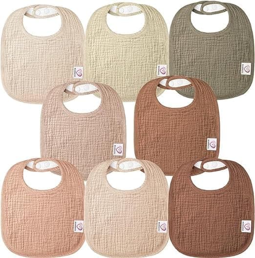 bearmoss Muslin Baby Bibs 8 Pack 100% Cotton Baby Bandana Drool Bibs for Unisex Baby Girls Boys Toddlers Drooling and Teething (Coconut Mocha) - Coconut Mocha - Image 1