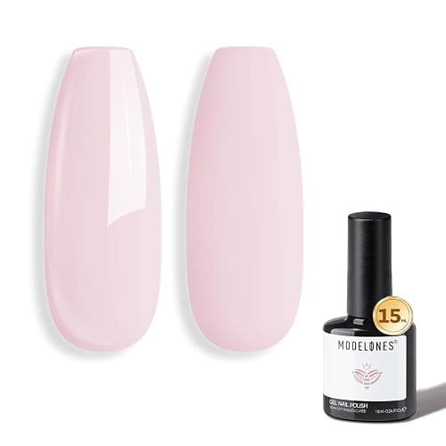 modelones Gel Nail Polish Baby Pink Polish Light Soft Pastel Soap Nail Polish Soak Off Nail Art Gel Manicure Salon DIY Home Gift for Women 15 ML - Image 1