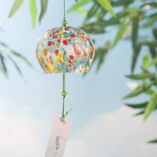 Japanese Glass Wind Chimes Bells Handmade Glass Suncatcher Birthday Christmas New Year Valentine's Day Mothers Day Back to School Gift Garden Home Decors, Red Orange thumbnail 4