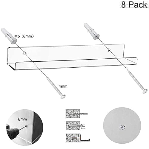 Cerpourt 8 Pack 12'' Clear Acrylic Record Display Shelf - Wall Mount and Display Your Favorite LP Records in Style thumbnail 5