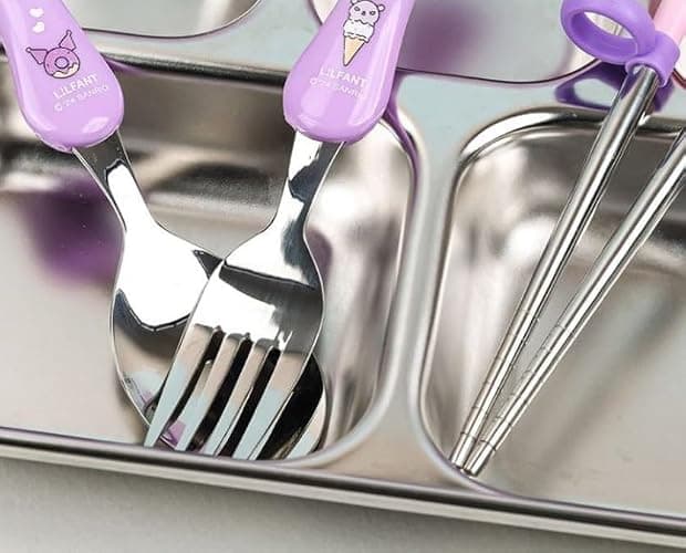 Lilfant Cute Fork, Spoon, and Chopsticks Flatware Set with Case, Stainless Steel (Purple), Medium thumbnail 4