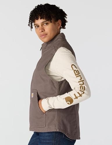 Carhartt Women's Relaxed Fit Washed Duck Sherpa-Lined Mock-Neck Vest thumbnail 2