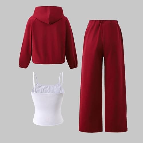 7-14 Years Girls Clothes 3 Piece Sweatshirt Cami Top Pants Outfits for Teen | Letter pattern, Wide-leg pants, 3 Piece set thumbnail 7