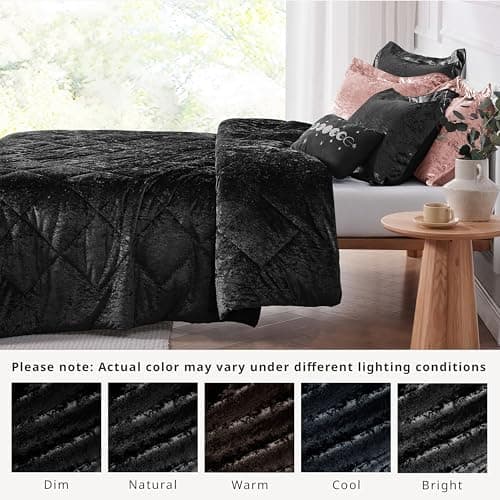 Intelligent Design Queen Duvet Cover Set, Velvet Queen Duvet Set, Luxury Diamond Quilting Black Duvet Cover, Fluffy Duvet Cover with Decorative Pillow and 2 Shams, 4 Pieces, Black, Full/Queen thumbnail 6