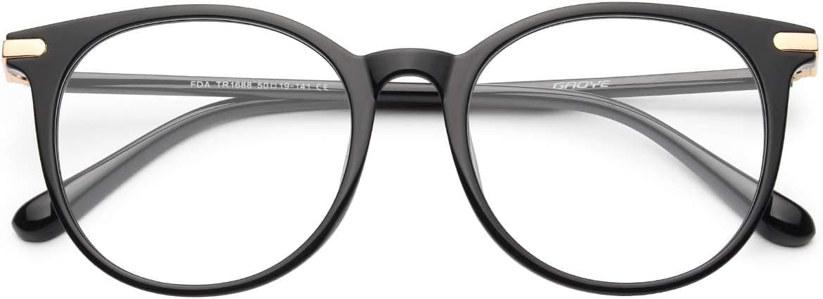 Gaoye Blue Light Blocking Glasses, Retro Round Eyewear Frame Anti Eyestrain Computer Glasses for Women Men - GY1688 (Light Black Frame/Transparent Lens) - Image 1