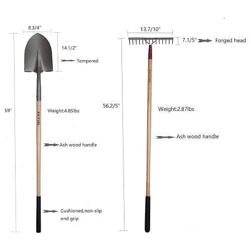 KYLIN 6-Piece Pro Long Ash Handle Garden Tools Set for Landscaping Agricture or Backyard,14-Gauge Shovels,Forged Rakes,Forged Weeding Hoe Sidewalk Scraper, thumbnail 2