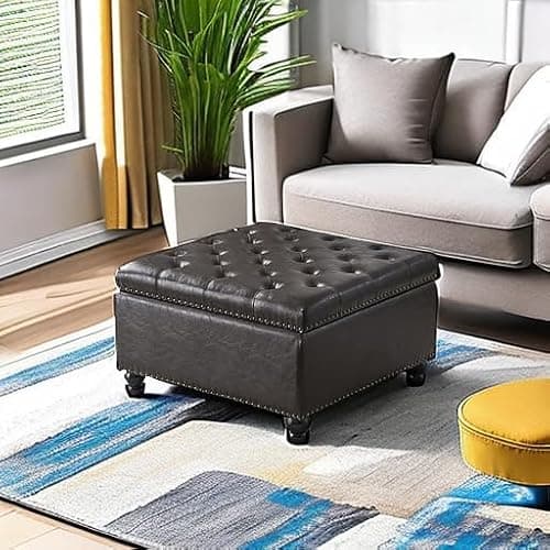 Polarisys Square Storage Ottoman Bench Ottoman Coffee Table Bench Oversized Coffee Table Ottoman Bench with Storage for Living Room, Brown thumbnail 6