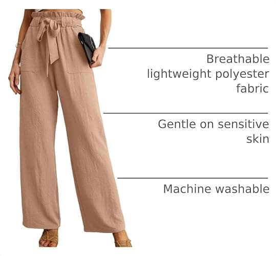 IWOLLENCE Women High Waist Palazzo Pants, Adjustable Knot Ankle Wide Leg Trousers Pockets Beach Vacation Lounge Office thumbnail 4