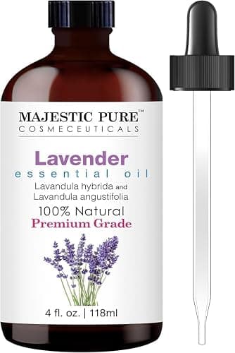 Majestic Pure Essential Oil with Glass Dropper - 100% Pure and Natural - Essential Oils for Diffuser, Aromatherapy, Soap and Candle Making, Lavender Essential Oil, Lavender Oil, 4 Fl Oz - Image 1
