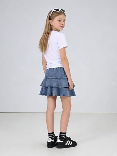 Afsmlys Tween Girl Clothes Short Sleeve Bow Knot Top + Denim Mini Skirt Teen Girl Clothing, Size 8-13 Years thumbnail 7