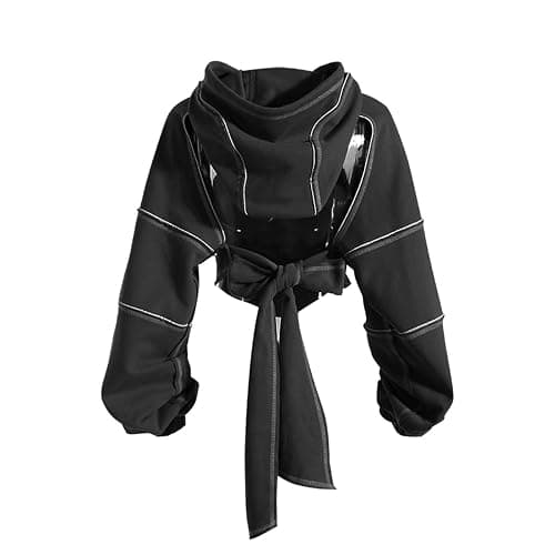 Pooyikoi Crop Hip Hop Hoodies Women Pullover Spring Autumn Cutout Backless Bandage Short Hooded Sweatshirt Tracksuit thumbnail 5