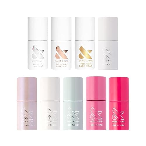 Olive & June Gel Nail Polish Set, 6 Shades and Top Coat | Includes HD, KMC, Pink Goldfish, Icing Is The Best Part, Prom, XOXO, gel top and base coats; hema-free; UV LED lamp needed - Image 1