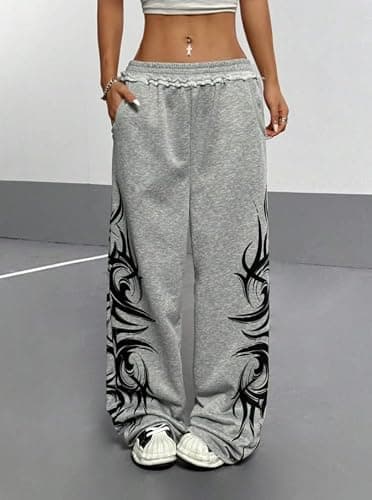 Y2k Wide Leg Baggy Grunge Double Waisted Drawstring Sweatpants Streetwear Women Emo 2000s Star Pants thumbnail 2