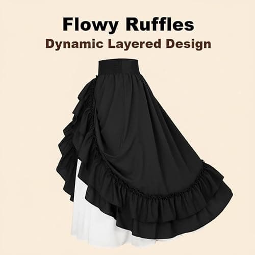 Womens Casual-Elastic-Ruffled Renaissance-Skirt - High Waist Double-Layer Lace Ruffle Renaissance Maxi Skirts thumbnail 5