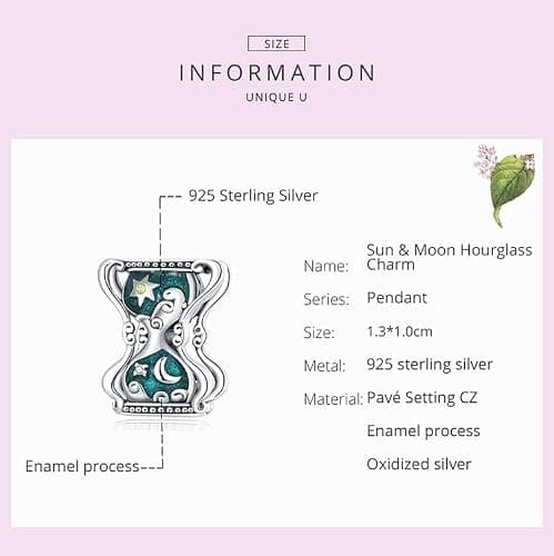 Sun & Moon Hourglass Charm 925 Sterling Silver Charm Fits for Pandora Bracelet Necklace, Cubic Zirconia, Created Cubic Zirconia thumbnail 2