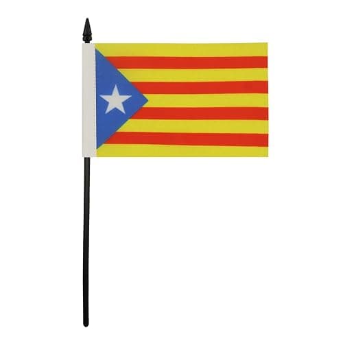 Catalonia Estelada Blava Table Flag 4'' x 6'' - Independentist Catalan Desk Flag 15 x 10 cm - Black plastic stick and base - AZ FLAG thumbnail 2