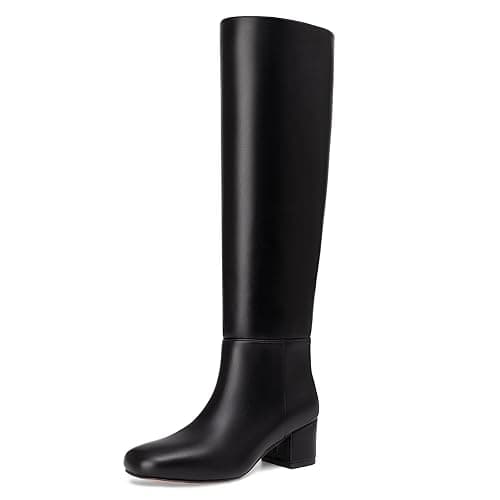 Athlefit Knee High Boots for Women Chunky Low Heel Fashion Round Toe Tall Boots - Image 1