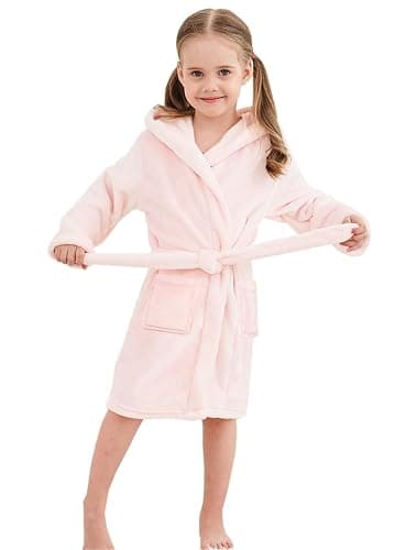 Umeyda Girls Fleece Hooded Robes, Warm Printed Bath Robe for Kids Soft Fuzzy Bathrobe for Gifts thumbnail 3