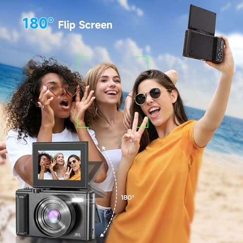 5K Vlogging Digital Camera for Beginners,80MP Travel Camera for Photography with 32GB Card,18X Zoom Portable Compact Camera with 180° Flip Screen,Waterproof Point and Shoot Camera for Teen,Ideal Gift thumbnail 4