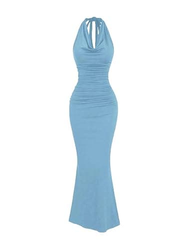 Floerns Women's Cowl Neck Fishtail Halter Dress Backless Bodycon Maxi Prom Dresses - Image 1