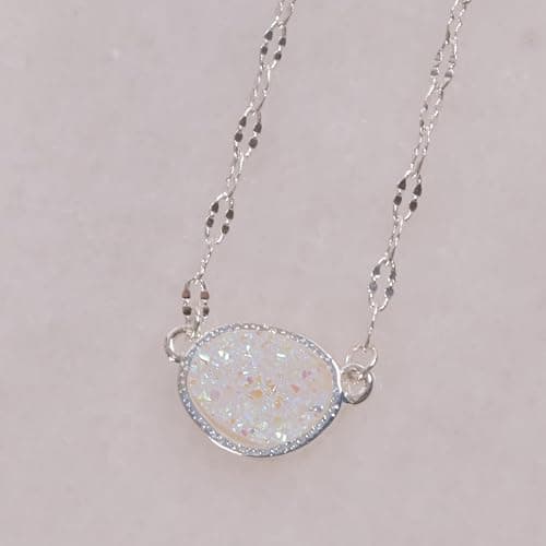 Humble Chic NY Simulated Druzy Pendant Necklace for Women with Sparkly Oval Stone - Gold, Silver, or Rose Gold Tone Chain - 16" with 3" Extender thumbnail 7