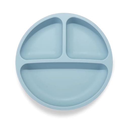 PandaEar Divided Unbreakable Silicone Baby and Toddler Plates - 3 Pack - Non-Slip - Dishwasher and Microwave Safe - Silicone (Blue Green Brown) thumbnail 3