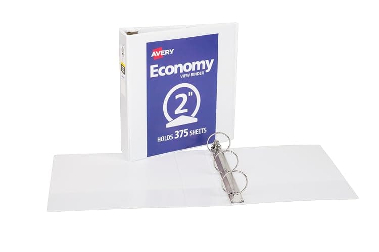 Avery Standard View 3 Ring Binder, 2" Round Rings, 375-Sheet Capacity, 2.8 Inch Wide Spine, 1 White Binder, Ideal for Lightweight Organization and Occasional Referencing (05731) thumbnail 7