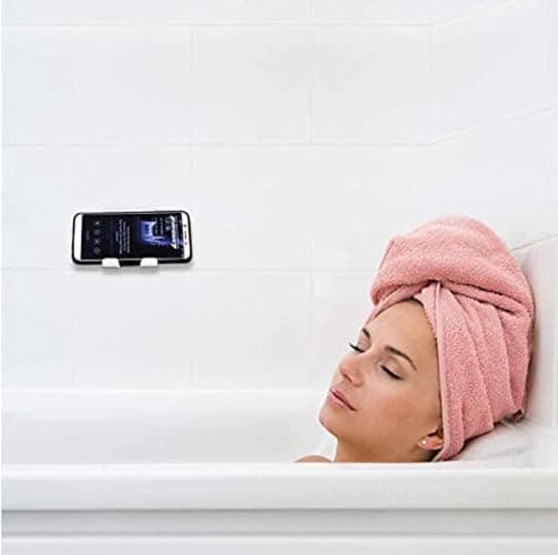 AIRSTIK Cell Phone Holder for Glass Shower, Mirror & Window, White | Universal Micro-Suction Mount, Removable Back Plate, Reusable & Waterproof, For Bathroom, Kitchen, Dorm, Gym, Made in USA thumbnail 7