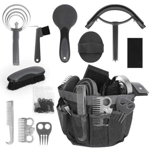 inoreal Horse Grooming Kit 12 Pieces Set – Complete Horse Brushes & Care Supplies Set with Organizer Tote Bag, Equine Coat Grooming Tools, Tack Room Equipment & Gifts for Horse Owners & Lovers - Image 1
