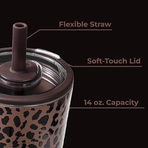 HydroJug Everyday Tumbler 14 oz – Ceramic-Lined Insulated Tumbler with Straw and Soft-Touch Lid, Cup Holder Friendly, Double-Wall Vacuum Insulation, Reusable Travel Cup – Brown Leopard thumbnail 5