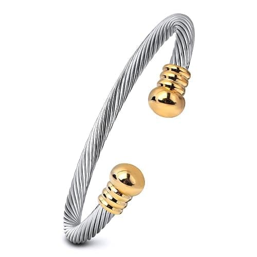 OSIRIDEH2 Stainless Steel Twisted Cable Wire Bracelets Adjustable Open Cuff Bangle Bracelet Vintage Jewelry Gift for Women - Image 1