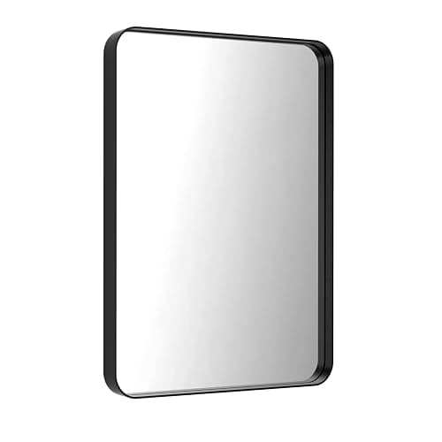 LOAAO Black Metal Framed Bathroom Mirror for Wall, 22X30 Inch Rounded Rectangle Mirror, Matte Black Bathroom Vanity Mirror Farmhouse, Anti-Rust, Hangs Horizontally or Vertically thumbnail 4