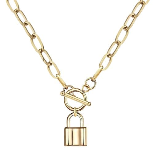 925 Sterling Silver Coin Toggle Necklace For Women, Paperclip Chain Padlock Pendant - Lock And Key, Heart, thumbnail 7