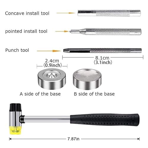 Qfun 120 Set Snap Fasteners Kit for Leather 12mm Metal Button Snaps Press Studs with 4 Setter Tools, 1 Hammer, 4 Color Leather Snaps for Clothes, Jackets, Jeans Wears, Bracelets, Bags thumbnail 8