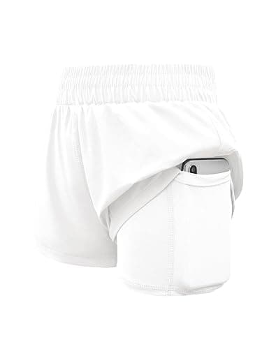 Haloumoning Girls Athletic Shorts High Waist Elastic 2 in 1 Running Shorts with Side Pockets 5-14 Years - Image 1