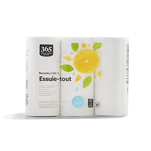 365 by Whole Foods Market, 100% Recycled Jumbo Paper Towels, Ultra-Strong, 135 Sheets per Roll, 3 Count - 1 Count (Pack of 3) thumbnail 2