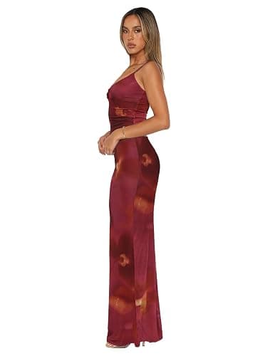 Lybiogs Two Piece Skirt Set for Women - Sexy Sleeveless Spaghetti Strap Pleated Tank Top Maxi Long Skirts Sets thumbnail 2