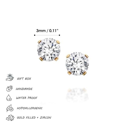 Tooliks CZ Diamond Stud Earrings - Gold Filled or Sterling Silver, Minimalist Everyday Studs 3-6mm thumbnail 3