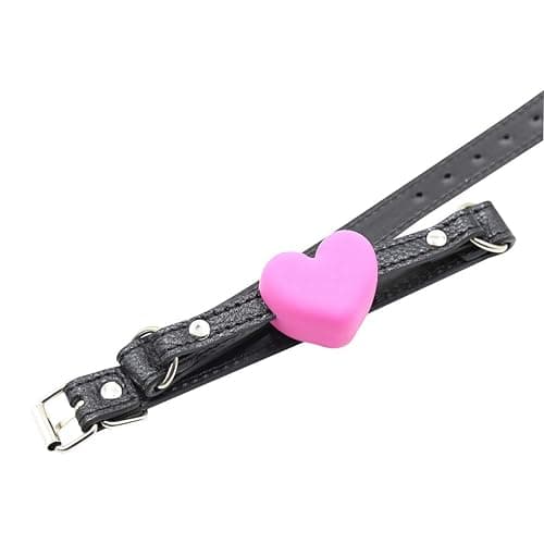 Silicone Mouth Gag, Heart Shaped Muzzle Adjustable Bondage Leather Strap On SM Adult Sex Toy for Couple Lover thumbnail 4