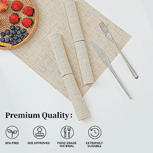 Leetaltree Beige Placemats Set of 4 - Heat-Resistant, Non-Slip Table Mats, Washable Woven Vinyl for Indoor & Outdoor Dining thumbnail 2