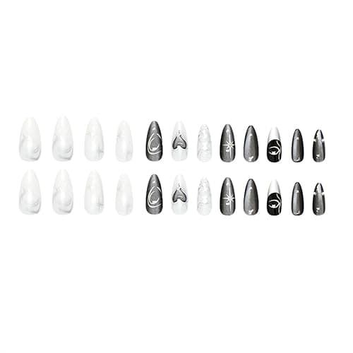 GlamRays 24 Stück Schwarze Katzenaugen Mandel-Falschnägel mit 3D-Kristall-Design, 3D-Nagelkunst, Aufkleber-Nägel,Luxus Wiederverwendbare Falschnägel thumbnail 3