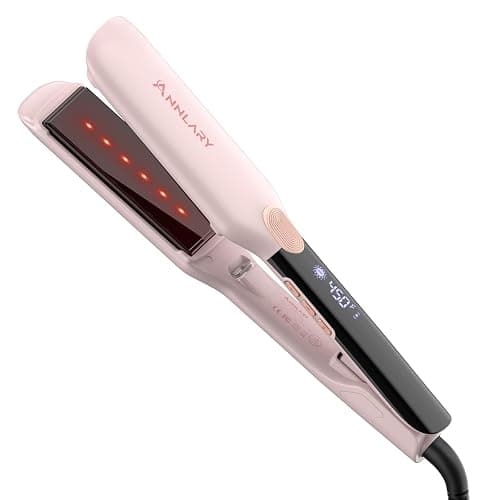ANNLARY Hair Straightener, 1.75 Inch Flat Iron with Infrared and Ionic Technology, Titanium Plate with Ceramic Coating Dual Voltage Straightener with Heat-Resistant Silicone for All Hair Types - Image 1